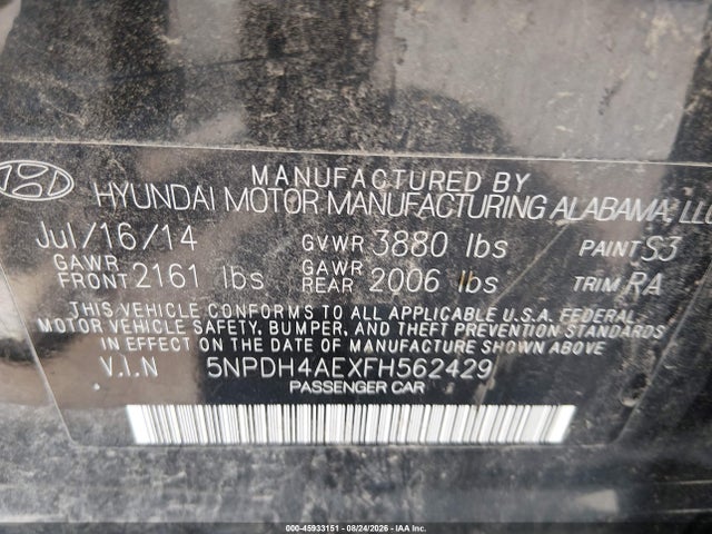 Hyundai ELANTRA SE 2015 5NPDH4AEXFH562429 Image 9