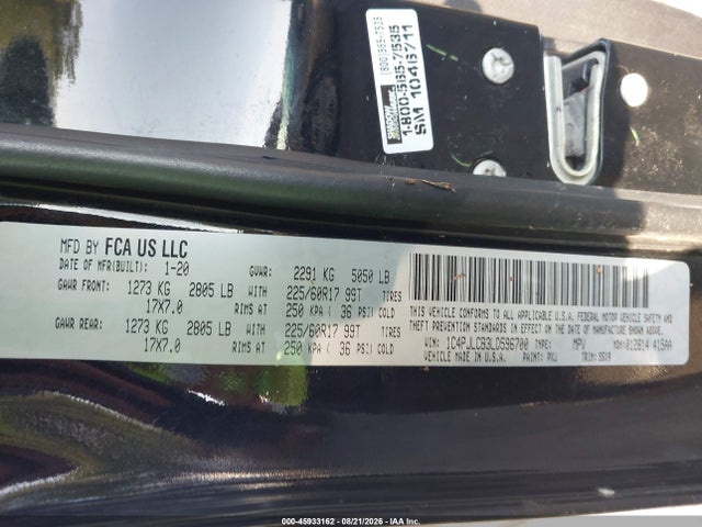 2020 Jeep Cherokee Latitude Fwd მანქანა იყიდება აუქციონზე, vin: 1C4PJLCB3LD596700, აუქციონის ნომერი: 45933162