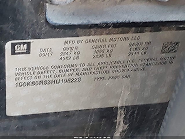Продаж на аукціоні авто 2017 Cadillac Ct6 Standard, vin: 1G6KB5RS3HU198228, номер лоту: 45933164