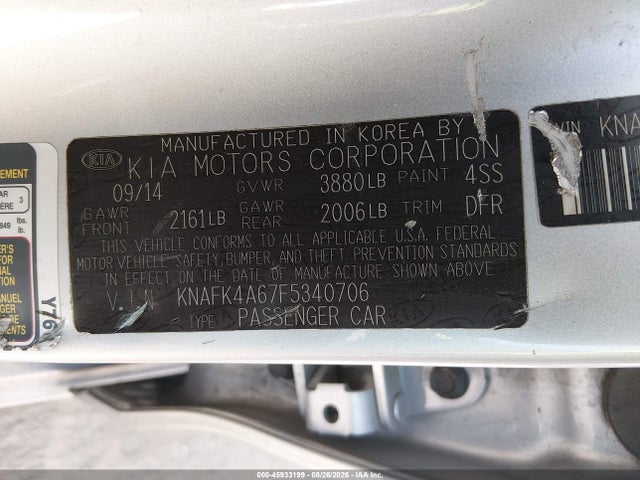 Продажа на аукционе авто 2015 Kia Forte Lx, vin: KNAFK4A67F5340706, номер лота: 45933199