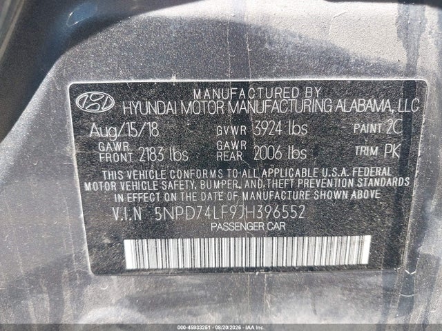 5NPD74LF9JH396552 Hyundai ELANTRA SE