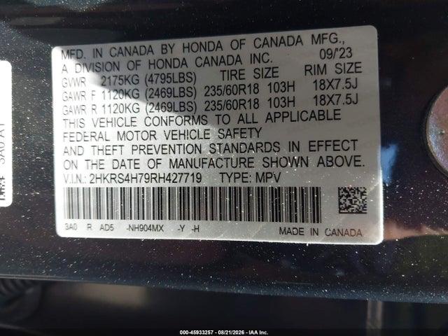 2HKRS4H79RH427719 Honda Cr-v Ex-l Awd