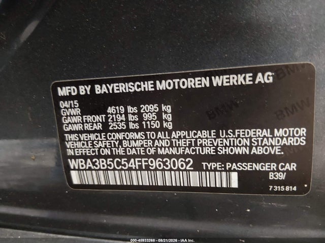 45933268 :رقم المزاد ، WBA3B5C54FF963062 vin ، 2015 Bmw 328i Xdrive مزاد بيع