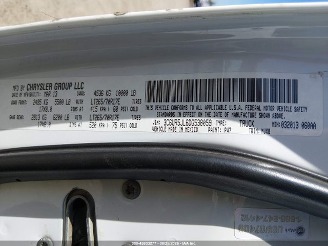 2013 Ram 2500 Slt მანქანა იყიდება აუქციონზე, vin: 3C6UR5JL6DG538059, აუქციონის ნომერი: 45933277