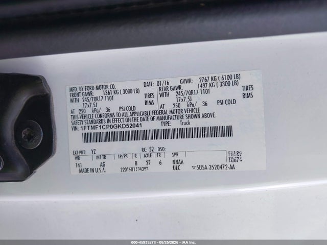 Продаж на аукціоні авто 2016 Ford F-150 Xl, vin: 1FTMF1CP0GKD52041, номер лоту: 45933278