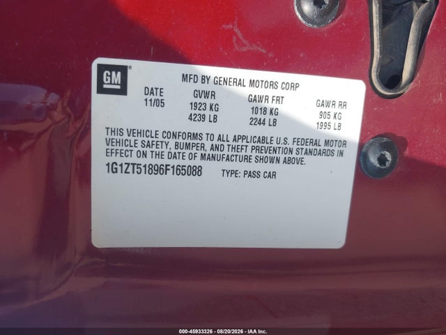 Продаж на аукціоні авто 2006 Chevrolet Malibu Lt, vin: 1G1ZT51896F165088, номер лоту: 45933326