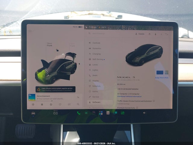 2019 Tesla Model 3 Long Range/mid Range/standard Range/standard Range Plus მანქანა იყიდება აუქციონზე, vin: 5YJ3E1EAXKF400254, აუქციონის ნომერი: 45933332