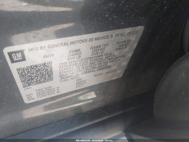 Продажа на аукционе авто 2019 Chevrolet Trax Lt, vin: 3GNCJLSB6KL388584, номер лота: 45933336