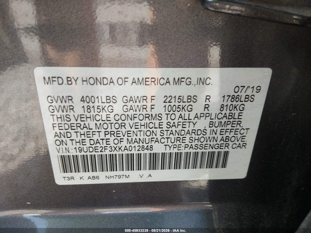 Acura Ilx Standard 2019 19UDE2F3XKA012848 Image 9