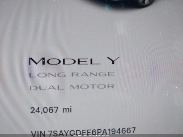 Auction sale of the 2023 Tesla Model Y Awd/long Range Dual Motor All-wheel Drive, vin: 7SAYGDEE6PA194667, lot number: 45933340