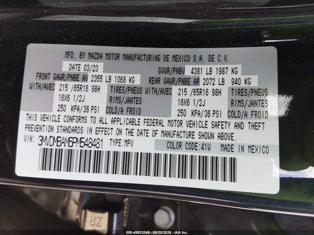 45933349 :رقم المزاد ، 3MVDMBAM6PM548481 vin ، 2023 Mazda Cx-30 2.5 S مزاد بيع