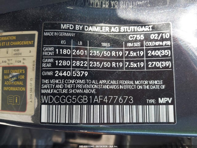 Продаж на аукціоні авто 2010 Mercedes-benz Glk 350, vin: WDCGG5GB1AF477673, номер лоту: 45933360