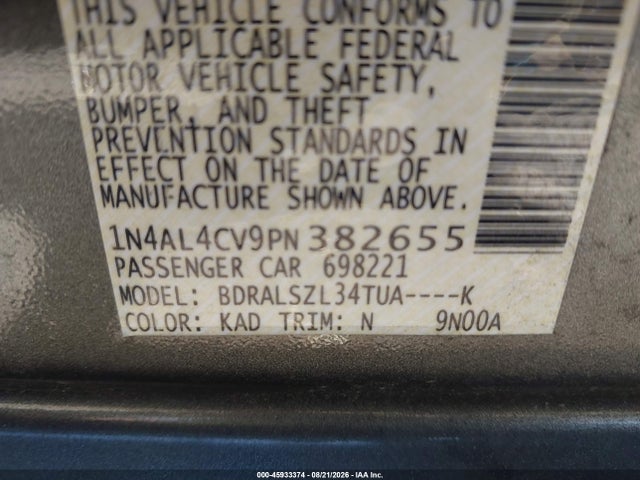 Aukcja sprzedaży 2023 Nissan Altima Sr Vc-turbo Fwd, vin: 1N4AL4CV9PN382655, numer aukcji: 45933374