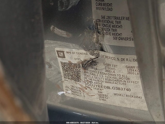 45933378 :رقم المزاد ، 3GCUYEED8LG383740 vin ، 2020 Chevrolet Silverado 1500 4wd  Short Bed Rst مزاد بيع