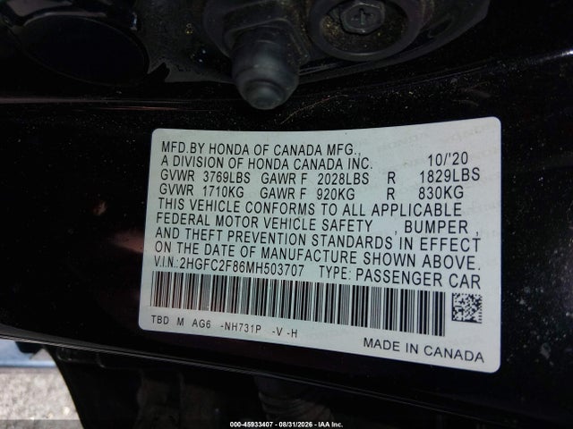 Honda Civic Sport 2021 2HGFC2F86MH503707 Image 9