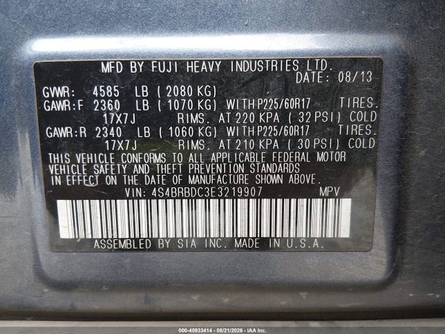 Продаж на аукціоні авто 2014 Subaru Outback 2.5i Premium, vin: 4S4BRBDC3E3219907, номер лоту: 45933414