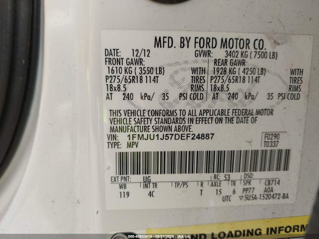 45933415 :رقم المزاد ، 1FMJU1J57DEF24887 vin ، 2013 Ford Expedition Xlt مزاد بيع