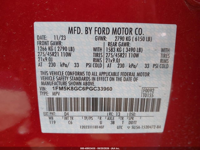 Ford Explorer St 2023 1FM5K8GC6PGC33960 Image 9