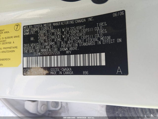 Продажа на аукционе авто 2007 Lexus Rx 350, vin: 2T2HK31U97C017259, номер лота: 45933465