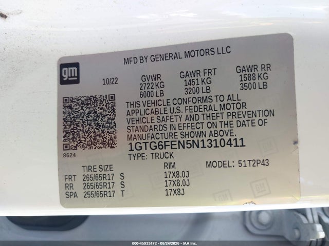 Продажа на аукционе авто 2022 Gmc Canyon 4wd  Short Box At4 - Leather, vin: 1GTG6FEN5N1310411, номер лота: 45933472