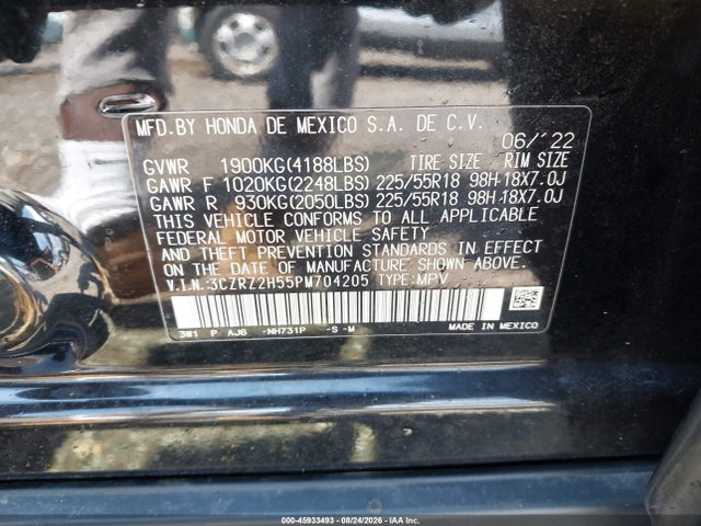 2023 Honda Hr-v Awd Sport მანქანა იყიდება აუქციონზე, vin: 3CZRZ2H55PM704205, აუქციონის ნომერი: 45933493