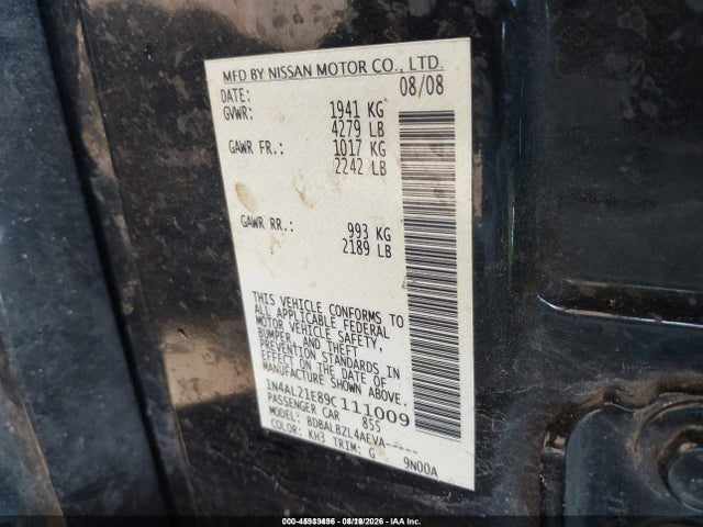 2009 Nissan Altima 2.5 S მანქანა იყიდება აუქციონზე, vin: 1N4AL21E89C111009, აუქციონის ნომერი: 45933496