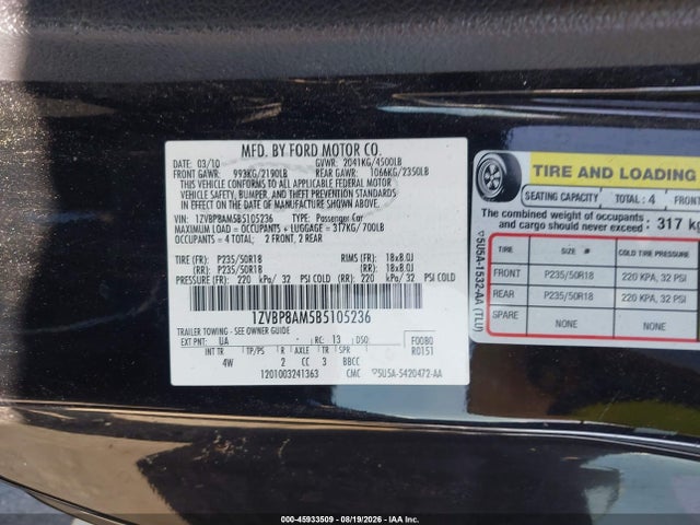 Aukcja sprzedaży 2011 Ford Mustang V6 Premium, vin: 1ZVBP8AM5B5105236, numer aukcji: 45933509