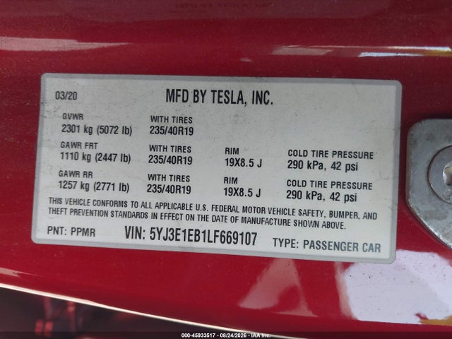 Aukcja sprzedaży 2020 Tesla Model 3 Long Range Dual Motor All-wheel Drive, vin: 5YJ3E1EB1LF669107, numer aukcji: 45933517