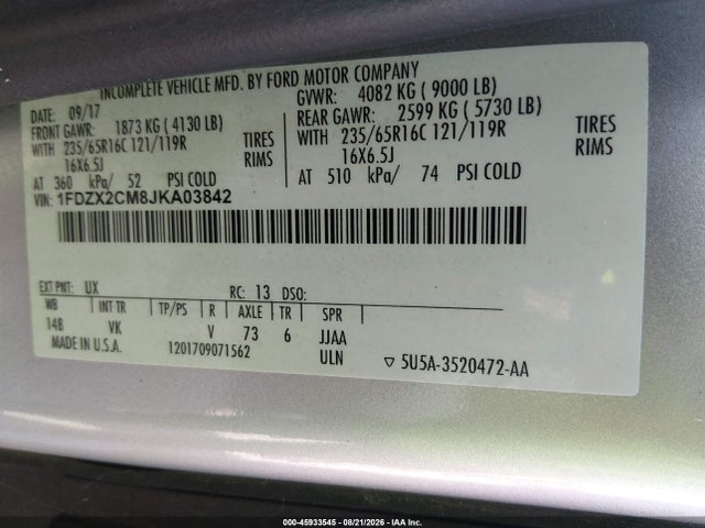 1FDZX2CM8JKA03842 Ford Transit-350 Xl