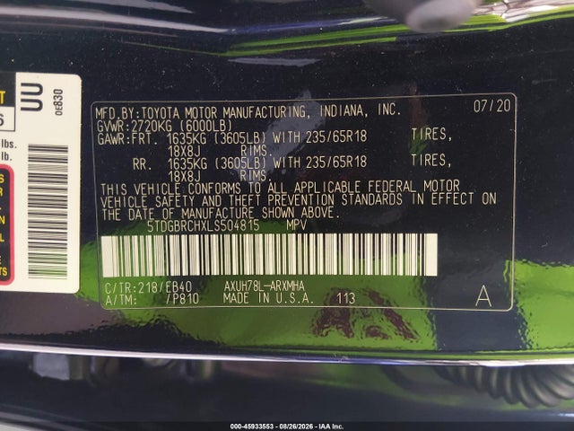 5TDGBRCHXLS504815 Toyota Highlander Hybrid Xle