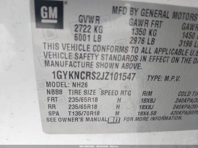 2018 Cadillac Xt5 Luxury მანქანა იყიდება აუქციონზე, vin: 1GYKNCRS2JZ101547, აუქციონის ნომერი: 45933592