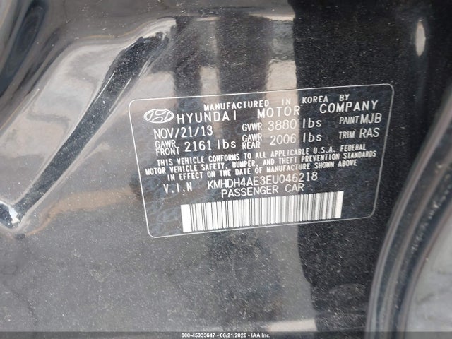 45933647 :رقم المزاد ، KMHDH4AE3EU046218 vin ، 2014 Hyundai Elantra Limited مزاد بيع