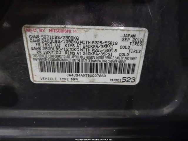 Aukcja sprzedaży 2011 Mitsubishi Outlander Xls, vin: JA4JS4AX7BU007860, numer aukcji: 45933670