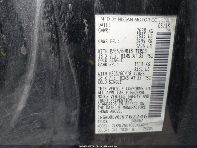 1N6AD0EV6JN762246 Nissan Frontier Sv