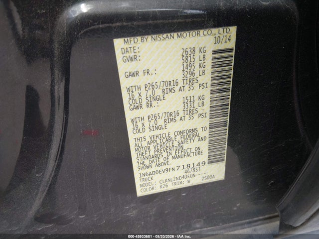 Nissan Frontier Sv 2015 1N6AD0EV9FN718149 Image 9
