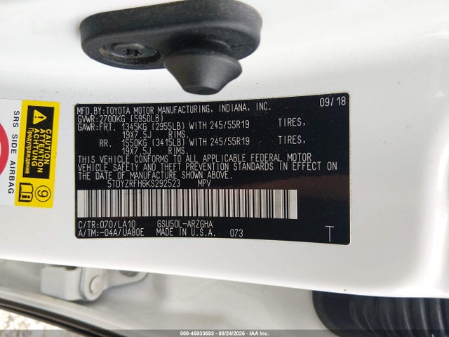 5TDYZRFH6KS292523 Toyota Highlander Limited