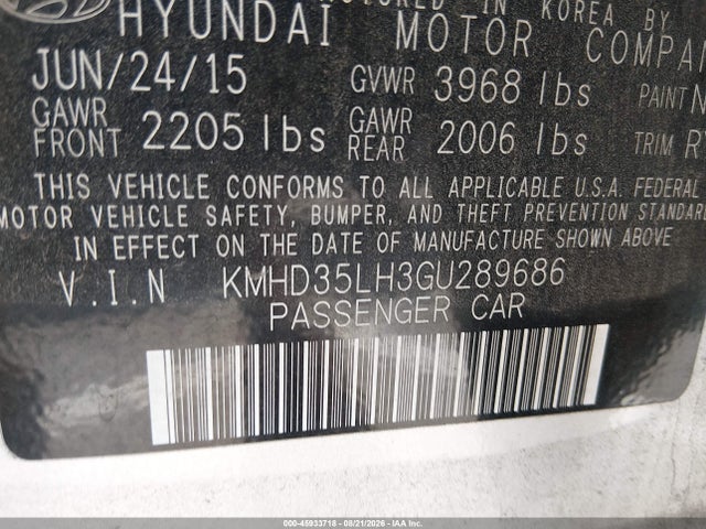 2016 Hyundai Elantra Gt მანქანა იყიდება აუქციონზე, vin: KMHD35LH3GU289686, აუქციონის ნომერი: 45933718
