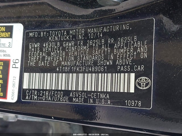 Toyota CAMRY LE 2015 4T1BF1FK3FU489061 Image 9