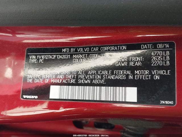 Продаж на аукціоні авто 2015 Volvo S60 T5 Premier, vin: YV1612TK2F1342031, номер лоту: 45933769