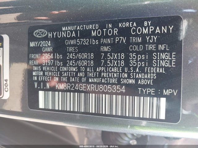 2024 Hyundai Palisade Sel მანქანა იყიდება აუქციონზე, vin: KM8R24GEXRU805354, აუქციონის ნომერი: 45933810