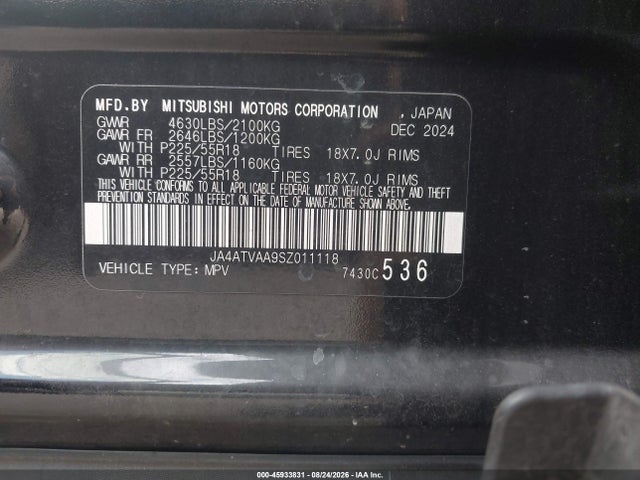 Aukcja sprzedaży 2025 Mitsubishi Eclipse Cross Le S-awc, vin: JA4ATVAA9SZ011118, numer aukcji: 45933831