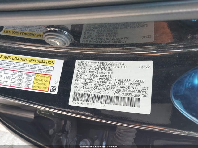 2022 Honda Accord Sport 2.0t მანქანა იყიდება აუქციონზე, vin: 1HGCV2F3XNA010405, აუქციონის ნომერი: 45933834