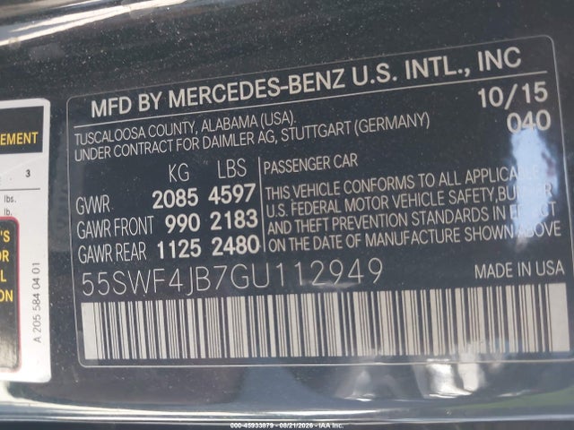 Продажа на аукционе авто 2016 Mercedes-benz C 300, vin: 55SWF4JB7GU112949, номер лота: 45933879