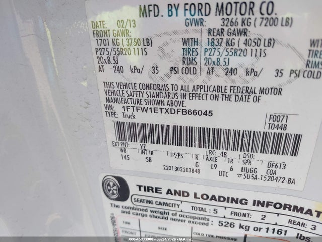 Aukcja sprzedaży 2013 Ford F-150 Fx4, vin: 1FTFW1ETXDFB66045, numer aukcji: 45933908