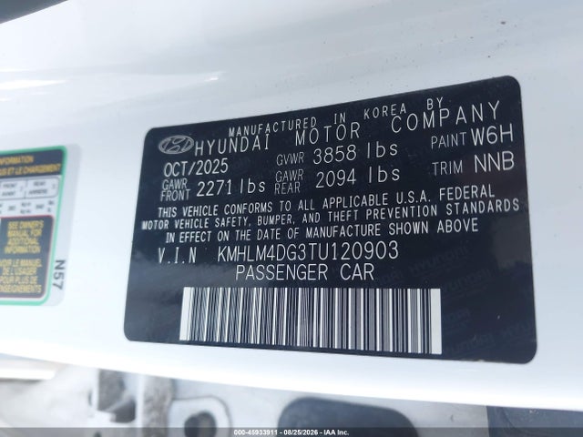 Продажа на аукционе авто 2026 Hyundai Elantra Sel Sport, vin: KMHLM4DG3TU120903, номер лота: 45933911