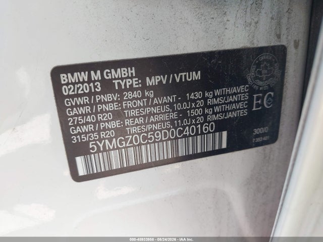 Aukcja sprzedaży 2013 Bmw X6 M, vin: 5YMGZ0C59D0C40160, numer aukcji: 45933958