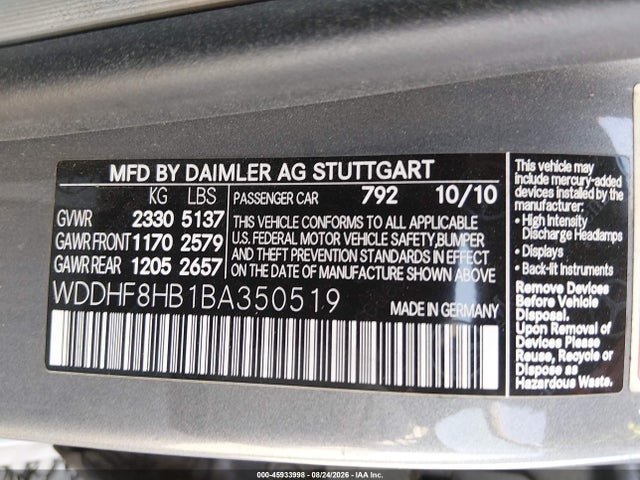 Продаж на аукціоні авто 2011 Mercedes-benz E 350 4matic, vin: WDDHF8HB1BA350519, номер лоту: 45933998