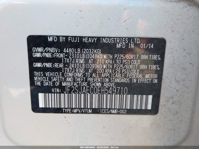 JF2SJAEC0EH549710 Subaru Forester 2.5i Premium