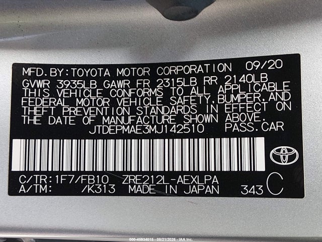 Toyota COROLLA LE 2021 JTDEPMAE3MJ142510 Image 9