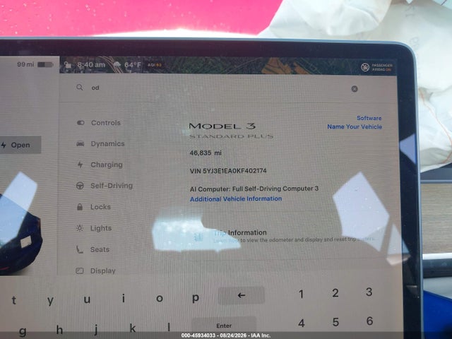 Продаж на аукціоні авто 2019 Tesla Model 3 Long Range/mid Range/standard Range/standard Range Plus, vin: 5YJ3E1EA0KF402174, номер лоту: 45934033
